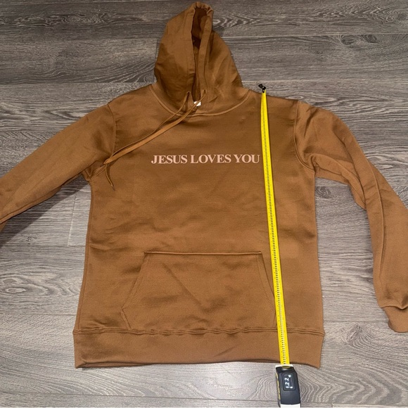 Jesus Loves You Hoodie M/L Brown Inspirational Bible Casual Trendy Christian - Picture 6 of 9
